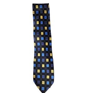 Kilburne and Finch Men's Black Blue Yellow 100% Silk Checkered Tie